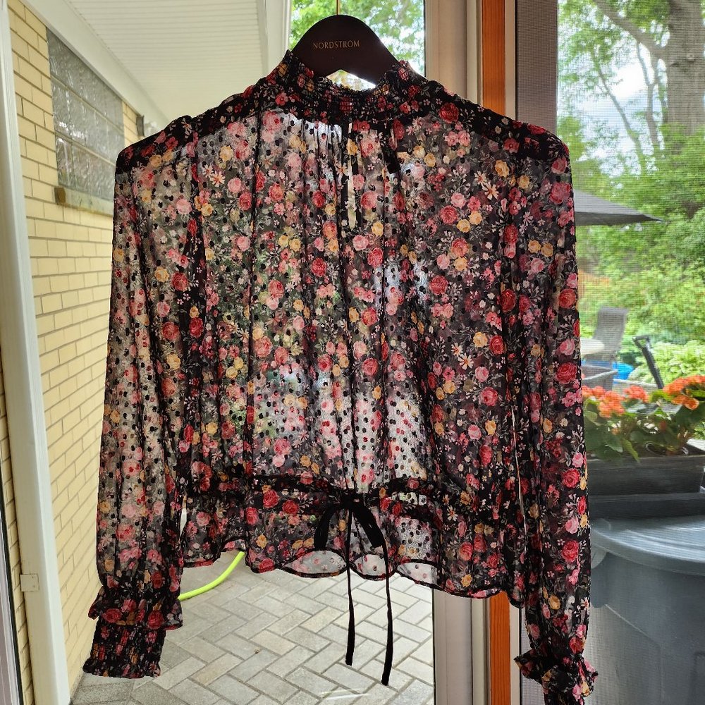 High-Neck Floral Ruffled Blouse
